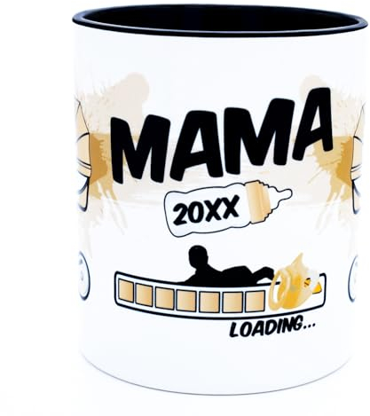 Baby Loading 2025 2026 Tasse mit Jahr personalisiert Becher für werdende Mama Schwanger Geschenk du wirst zukünftige Mutter Eltern Verkündung Schwangerschaft Überraschung Keramik 330 ml