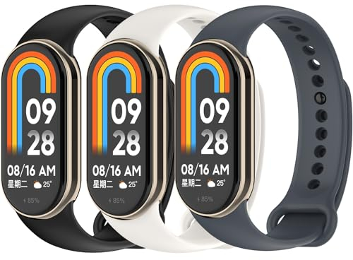 BABEJIA 3 Piezas Correas Compatibles con Xiaomi Smart Band 10/9/8, Pulseras Deportivas Suaves, Correa con Conector de Metal, Transpirable, Ajustable, Liberación Rápida