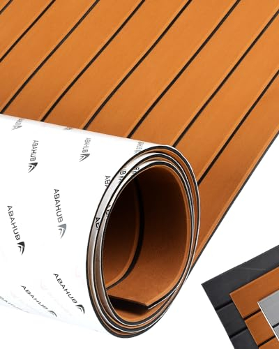 Abahub Finto Teak per Barca Eva Schiuma Autoadesiva Moquette Nautica Accessori Barca Pavimentazione Antiscivolo Marine Boat Decking Mat per Barche Piscina Pavimento Yacht 243cm x 42cm