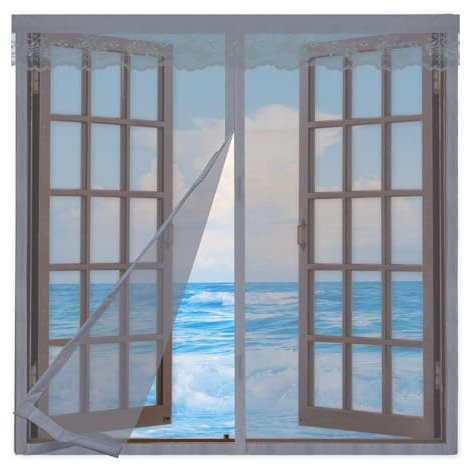 Mosquitera Ventana Magnetica 70x100cm,Mosquiteras para Ventanas Fáciles de Instalar,Cierre Automático Cortina Mosquitera Iman Ventana,Entre Aire Fresco,Gris
