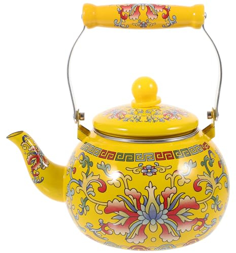 Luxshiny 2,2-Liter Emaille Teekessel für den Herd - Großer emaillierter Teekessel, blumig bunt mit Griff und Filter, Retro für Wasser, Tee, Kaffee