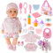 deAO 20 Teiliges Baby Puppen Zubehörset, Puppenkleidung Babypuppe Fütterungsset mit Magische Flasche Schnuller, Rosa Bekleidungs-Set für New Born Baby Doll Puppen 36 cm, Puppe Nicht Enthalten