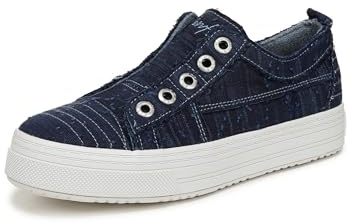 Blowfish Malibu Womens Super Play Slip On Sneaker Sneaker Indigo Blue Washed Linen 7.5 M