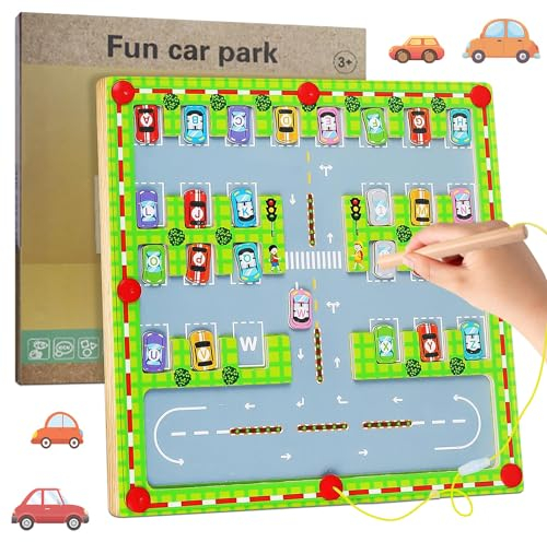 Magnetisches Alphabet Puzzle, Magnetisches Alphabet Labyrinth, Montessori Labyrinth Alphabet Parkplatz Holzspielzeug, Montessori Spielzeug ab 2 3 4 5 Jahre, Vorschulkinder Mädchen Jungen Geschenk