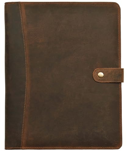 LEATHER VILLAGE Leather Professional Business Padfolio for Men & Women, Brown | Stylish Document Card Holder, Resume Folder, 13x10 in, Fits A4 and Letter Legal Pad, 2 Pen Loops, Card Slots