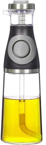 DRW Huilier en verre avec doseur et anti-goutte de 500 ml en acier inoxydable, verre et silicone 9 x 9 x 31 cm