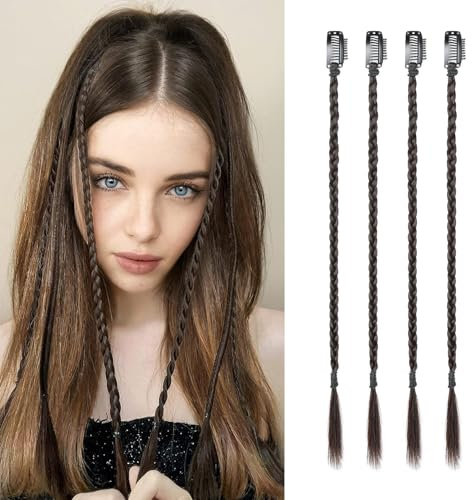 Flufymooz 4PC Braid in Haarverlängerung 35 cm Clip in Braid Extensions für Frauen Synthetische Haarteile für den täglichen Gebrauch Party-Styling (Schwarzbraun)