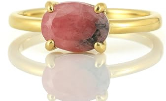 Stapelbar Rhodonit Ring in 18k Gold - Oval Rosa Edelstein Ring - Solide Gold Zierliche Rhodonit Ring - Oval Vorschlag Ring