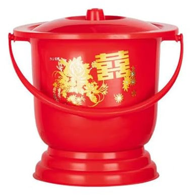 CHFYIJYHM Pots de Chambre for Femmes avec Couvercle, crachoir à Urine de Nuit, Bassin épais avec poignée, Seau à Urine Portable, for Mariage, Maison, mariée Bidet(Red V)