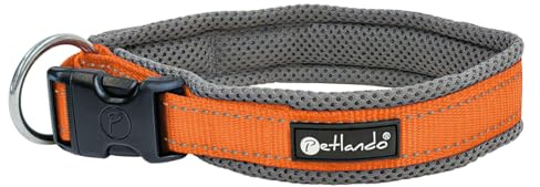 Petlando Hundehalsband Outdoor stark reflektierend, Orange, XS (35-40cm) | Für sehr kleine Hunde, Stufenlos verstellbar, Reflektor-Streifen, schnelltrocknend, leicht & weich gepolstert