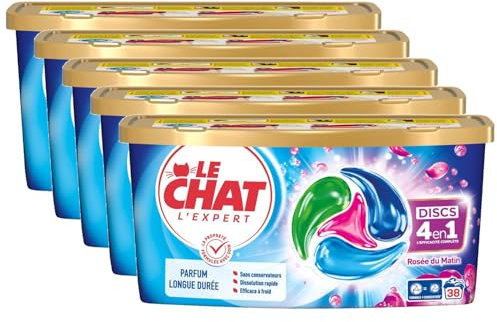 LE CHAT L'Expert - Discs 4en1 Parfum Rosée du matin - Lot de 5 boîtes de 38 capsules (190 capsules)