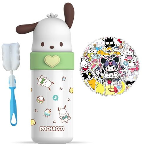 Roffatide Cartoon pochacco bouteille d'eau femme tasse d'isolation sous vide bouteille d'eau en acier inoxydable mignon cadeau de fille pour garder les boissons froides (1 pinceau + 51 autocollants)