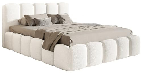 Selsey Bett 140 x 200 cm Polsterbett Schlafbett Mit Bettkasten Stauraum Metallgestell Kopfteil Boucle Cloudy II Creme