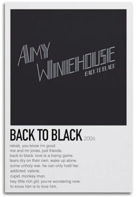 Amy Winehouse Back to BlackArtist Albumcover-Poster, Leinwand, Gemälde, Poster, Ölgemälde, Druckposter, Kunstalbum, Wohnzimmer-Dekoration, Leinwand, Art-Deco, Wanddekoration, 50 x 75 cm, U