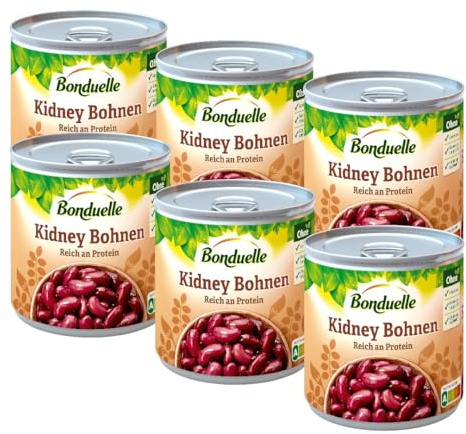Bonduelle Kidney Bohnen 400g / 265ml (6er Pack) | Verzehrfertige Kindeybohnen reich an proteinen