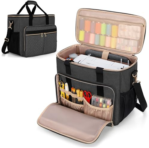 Luxja Nähmaschinentasche Groß, Nähmaschinen Tasche, Nähtasche für Nähmaschine Zubehör, Nähmaschine Aufbewahrung Tasche, Nähmaschinenkoffer für Nähzubehör, Schwarz