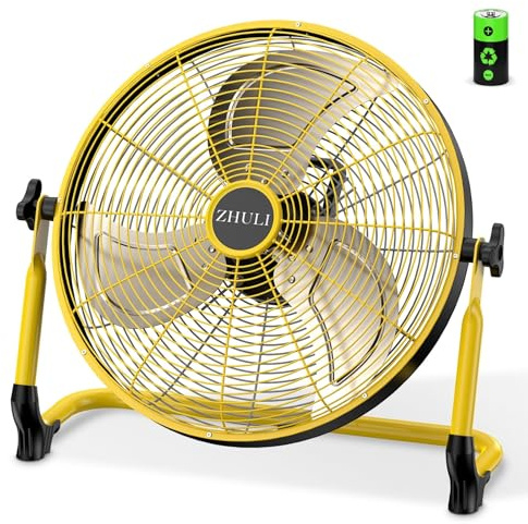 ZHULI Ventilatore ricaricabile a batteria da 45,7 cm, ventilatore portatile | Motore brushless ad alta velocità, lama in metallo, ricarica del telefono USB, lunga durata, silenzioso, senza fili
