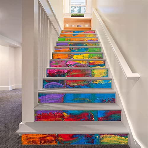 FLFK 3D Ölgemälde Regenbogen Selbstklebend Treppen Aufkleber Vinyl Abnehmbare Aufkleber für Treppenhaus Zuhause Dekoration 39.3Zoll x7.08Zoll x15 stücke