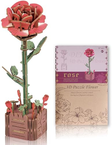 Sadodo 3D Wooden Puzzle,Rose Flower Wooden Model Kits,jigsaw puzzles for Adults to Build,Artificial Flowers for Decoration,Home Decor Accessories Living Room,Gifts for Women Birthday (Rose)