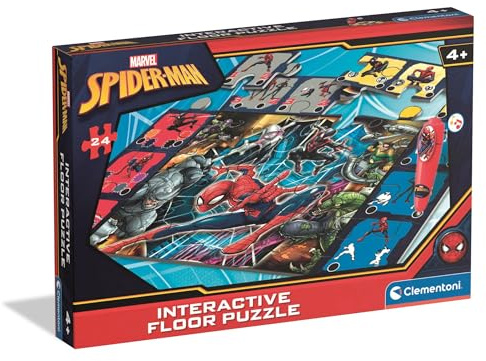 Clementoni - Puzzle Interattivo da Pavimento Spiderman, 24 Pezzi, per Bambini 3+ Anni, Rispondi ai Quiz con la Penna Interattiva, Idea Regalo, Made in Italy, 62x42 cm, 16497