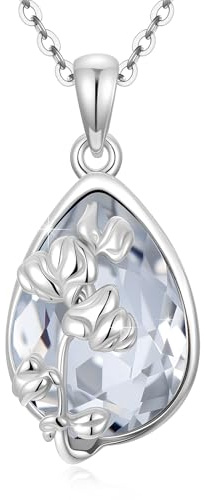 April - Sweet Pea 925 Sterling Silver Birth Flower Necklace with Teardrop Shaped Birthstone - Birthday Jewelry Gift