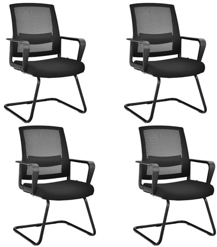 COSTWAY Freischwinger Stühle 4er Set, Konferenzstühle mit Armlehne | Besucherstühle, Schwingstühle, Computerstühle bis 136 kg belastbar, Bürostühle für Büro, Konferenzraum, Arbeitszimmer