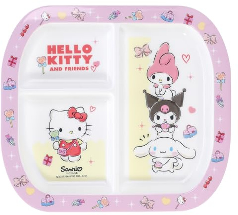 Hello Kitty & Friends - Piatto a 3 sezioni, riutilizzabile, per colazione, pranzo, cena