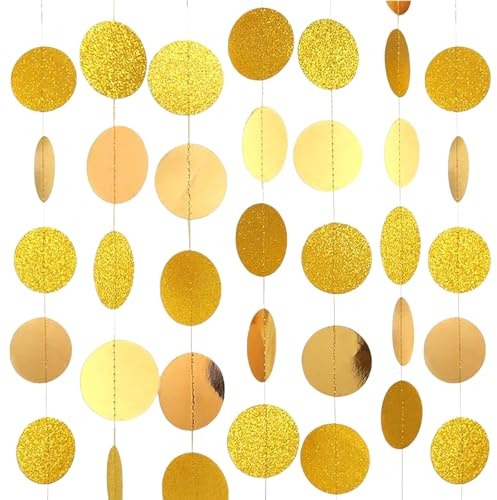 GVSS - Guirnalda de cumpleaños (5 unidades, 4 m), color dorado | Papel grueso brillante, efecto láser brillante, fácil de cortar y colgar, para bodas y fiestas