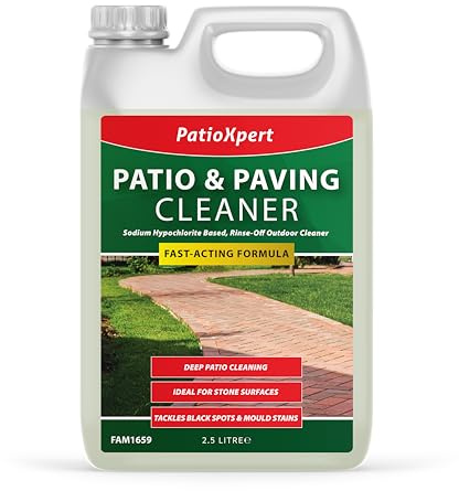 PatioXpert - Fast-Acting Patio & Paving Cleaner 2.5L - Sodium Hypochlorite 2.95%, Rinse-Off Outdoor Cleaner for Stone, Concrete & Slabs - Removes Black Spots, Mould Stains & Dirt
