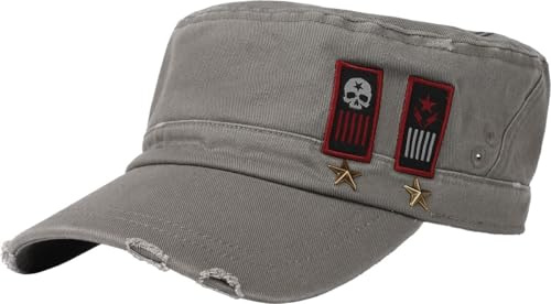 Rock Rebel by EMP Herren Cap Olivfarbene Army-Cap mit Print, Aufnähern und Nieten Oliv
