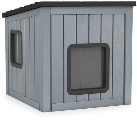GYMAX Plastic Cat House, Weather-Resistant Cat Kennel with 2 PVC Doors & Sloped Roof, Indoor Outdoor Pet Insulated Shelter for Small Dogs Rabbits Puppies, Easy to Clean & Assemble