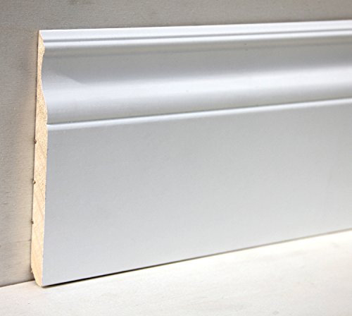 Hobby Legno - Battiscopa Massello In Legno Di Ayous Laccato Ral 9010 Mod. Ginevra mm. 140X14X2500 Nr. 2 pezzi (Prezzo Per ml. 5)