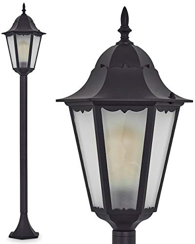 HOFSTEIN Außenleuchte Hongkong Frost, Stehleuchte in antikem Look, Aluguß in Schwarz matt mit Milchglas-Scheiben, Wegeleuchte 120 cm, Retro/Vintage Gartenlampe, E27-Fassung, IP44, ohne Leuchtmittel