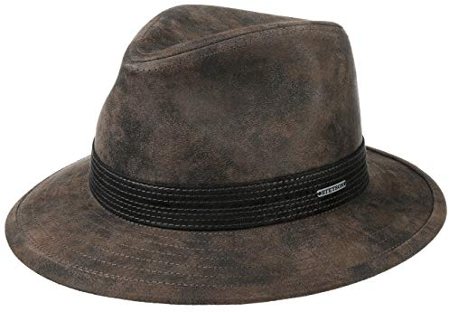 Stetson Jacky Pigskin Traveller Lederhut Unifarben Leder Baumwollfutter Ganzjährig Herren braun M (56-57 cm)