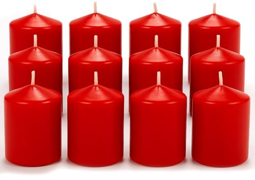 MGE - Set di 12 Candele Decorative Cilindriche - Cera Antigoccia - Candele Profumate - Candela gigante Cera - Candele che Non Colano - Cera Antigoccia - Candele Cilindriche a Colonna - Rosso