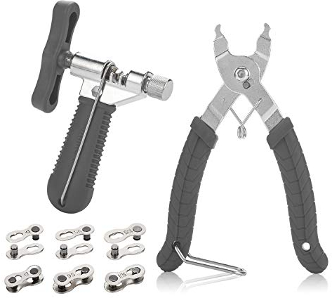 QKURT Bike Link Plier + Chain Breaker Splitter + 6 Pairs Bicycle Missing Link, Chain Plier Quick Link Plier for 6/7/8/9/10 Speed Chains Repair | Professional Bicycle Chain Tool Kit, Gray