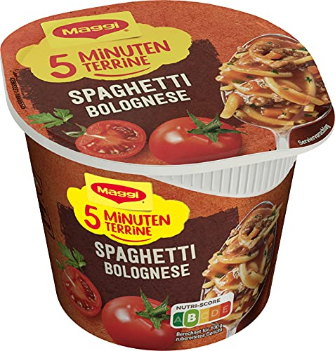 MAGGI 5 Minuten Terrine Spaghetti Bolognese, leckeres Fertiggericht, Instant-Nudeln, mit Hackfleisch, 1er Pack (1 x 60g)