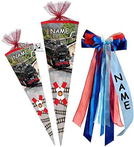 alles-meine.de GmbH mit SOUND Modul & Geräusch - Effekt ! Schultüte - Dampflok/Lokomotive - Eisenbahn/Zug - 22-85 cm - Größe wählbar - 12 eckig - incl. Name und individ..