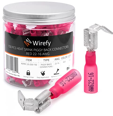 Wirefy Rote Schrumpfverbinder Flachstecker mit Abzweig Isoliert - Kabelschuhe Flachsteckhülsen Sortiment - Quetschverbinder Kfz - 0,5-1,5 mm² - 150 Stück