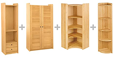 BioKinder Schrankwand Set Eckregal Bücherregal-Wand Lara aus zertifiziertem Massivholz Erle 198 x 105 x 160 cm