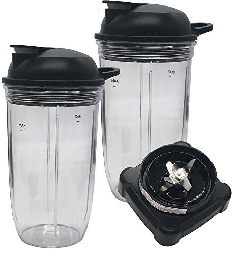 Joystar 5in1 replacement parts Update Exractor blade extra gasket with 2pcs 24oz cup with spout lid,Compatible with Ninja Kitchen System 1200 1100 Watt BL700 BL701 BL701WM Motor base