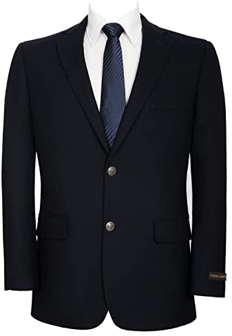 AMY ZHU Men's Wool Blend Blazer Sport Coat with Pockets Classic Fit Two Button Jacket for Business and Daily Wear Navy