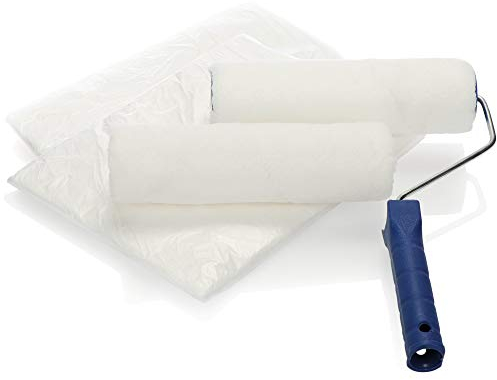 com-four® 5-teiliges Maler-Set - Abdeckplane, Farbrollen und Farbwalzenbügel, Malerutensilien für Dekorations-, Maler- und Renovierungsarbeiten
