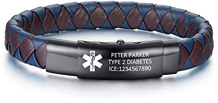Angepasst Medizinischer Alarm ID Armbänder Notfall-Identifikation Manschette Handgefertigte Geflochtene Armreif Verstellbare Knopf Mikrofaser Leder Armbänder für Männer Junge