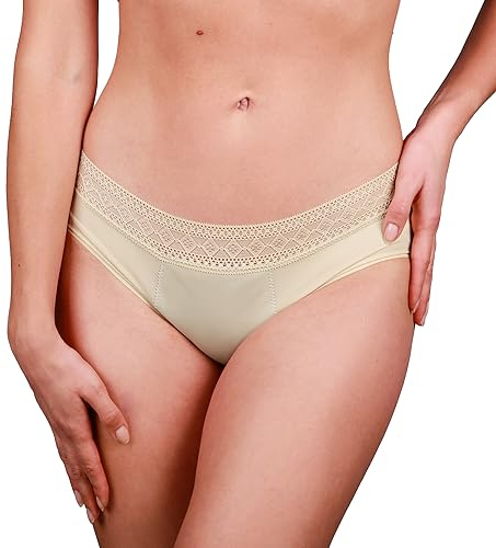 Taynie Paris Ultra stark Periodenunterwäsche - auslaufsichere Periodenwäsche - Menstruationsunterwäsche - ersetzt 6 Tampons, Periodenslip Tragedauer bis 12 Std., waschbar bis 60°C (36, Beige)