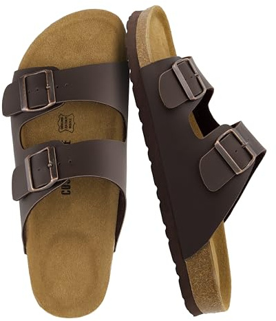 CUSHIONAIRE Men's Lane Cork Footbed Sandal with +Comfort, Brown Nappa 10 UK