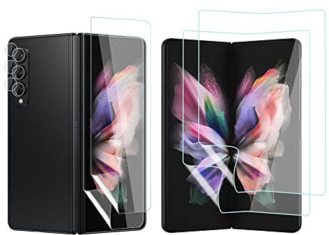 KeeFos [6 Pièces Protection écran Compatible avec Samsung Galaxy Z Fold 3 5G, TPU Protecteur d'écran + Verre Trempé Caméra Arrière Protecteur [Empreintes Digitales de Support] pour Galaxy Z Fold 3 5G