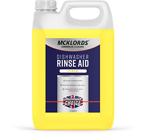 McKLords Commercial Dishwasher Rinse Aid Lemon Fragrance, Yellow, 5 Litre