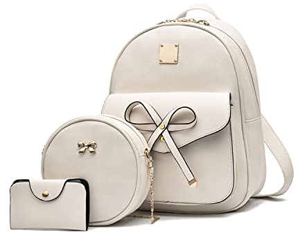 EVEOUT Süße Rucksäcke für Frauen PU-Leder Mode Schleife Rucksäcke Schulranzen Tagesrucksack für Mädchen Weiß