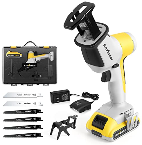 Sladdlös sabelsåg 20V, ENVENTOR borstlös sladdlös kolvsåg med 6 sågblad, slaglängd 15mm, variabel hastighet från 0-3000 rpm, kapkapacitet 65mm (trä), 8mm (aluminium), med 2000mAh batterier